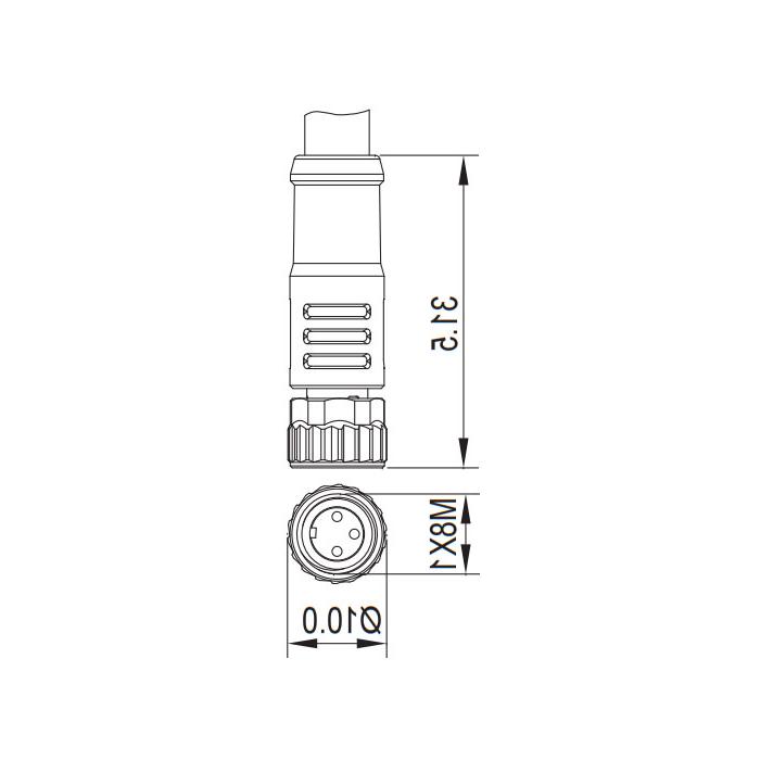 M8 3Pin、母头直型、单端预铸PVC非柔性电缆、灰色护套、63S023-XXX